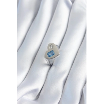 Pirinç Gümüş Renk Kalp Model Yıldız Zirkon Taş Detay Kadın Yüzük