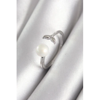 Pirinç Gümüş Renk Top İnci Figür Balık Kuyruğu Model Kadın Yüzük