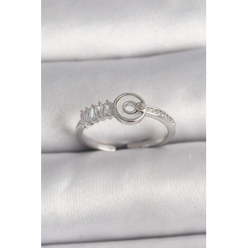 Pirinç Gümüş Renk Zirkon Taşlı Ayarlanabilir Kadın Yüzük