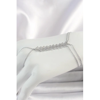 Pirinç Gümüş Renk Zirkon Taşlı V Model Kadın Şahmeran