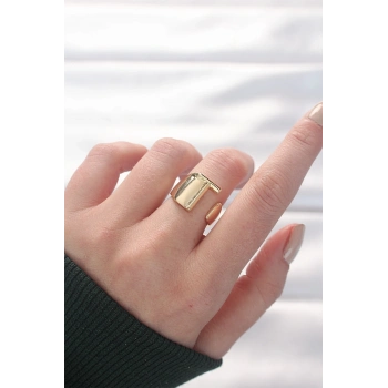 T Harfli Altın Renk Ayarlanabilir Yüzük