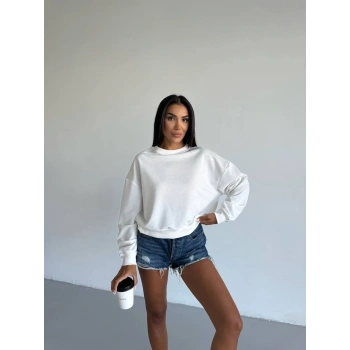 TAVSİYE EDİLEN GÜVENLİ SATICI 2 iplik bisiklet yaka sweat beyaz f2339