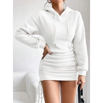 TAVSİYE EDİLEN GÜVENLİ SATICI 3 iplik şardonlu kompact kapşonlu elbise beyaz