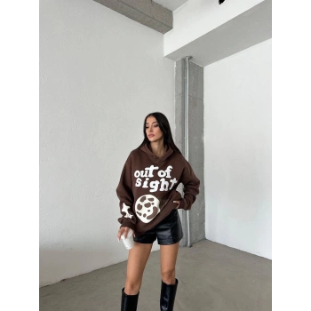 TAVSİYE EDİLEN GÜVENLİ SATICI 3 iplik şardonlu oversize compact out of baskılı sweat kahve