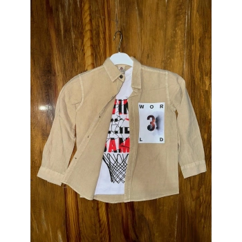 TAVSİYE EDİLEN GÜVENLİ SATICI 9-13 yaş tişört gömlek kombini vizon