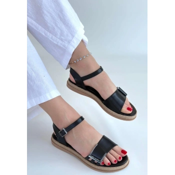 TAVSİYE EDİLEN GÜVENLİ SATICI Andana Siyah Cilt Sandalet