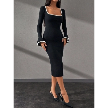 TAVSİYE EDİLEN GÜVENLİ SATICI Biyeli midi boy elbise siyah A3718