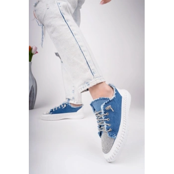 TAVSİYE EDİLEN GÜVENLİ SATICI Enber Mavi Kot Bağcıklı Spor Ayakkabı