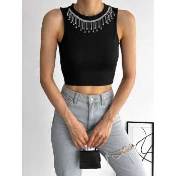 TAVSİYE EDİLEN GÜVENLİ SATICI fitilli kaşkorse yakası zincirli atlet siyah