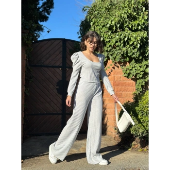 TAVSİYE EDİLEN GÜVENLİ SATICI Fitilli prenses kol alt üst takım gri