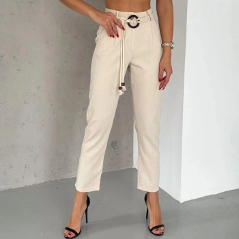 TAVSİYE EDİLEN GÜVENLİ SATICI Halka Tokalı Kemerli Yüksek Bel Yazlık Pantolon