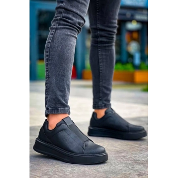 TAVSİYE EDİLEN GÜVENLİ SATICI KB-007  Kuback Siyah Siyah Yüksek Taban Tek Bant Bağcıksız Günlük Erkek Ayakkabı