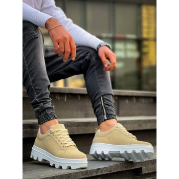 TAVSİYE EDİLEN GÜVENLİ SATICI KB-056 Kuback Bej Süet Beyaz Yüksek Taban Günlük Spor Ayakkabı