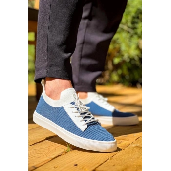 TAVSİYE EDİLEN GÜVENLİ SATICI KB-110  Kuback Mavi Triko Yüksek Taban Bağcıklı Günlük Erkek Ayakkabı