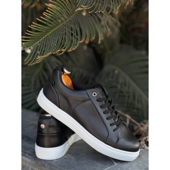 TAVSİYE EDİLEN GÜVENLİ SATICI KB-BX1  Kuback Siyah Cilt Yüksek Beyaz Taban Günlük Erkek Ayakkabı