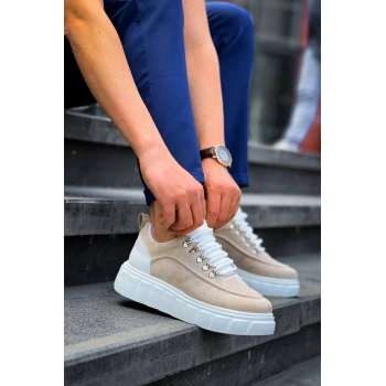 TAVSİYE EDİLEN GÜVENLİ SATICI KB-X10 Kuback Bej Süet Beyaz Yüksek Taban Günlük Spor Ayakkabı