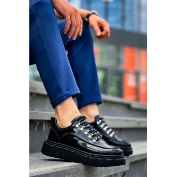 TAVSİYE EDİLEN GÜVENLİ SATICI KB-X10 Kuback Siyah Rugan Siyah Yüksek Taban Günlük Spor Ayakkabı