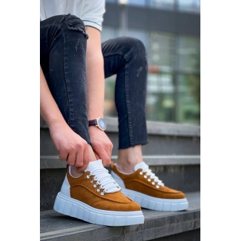 TAVSİYE EDİLEN GÜVENLİ SATICI KB-X10 Kuback Taba Süet Beyaz Yüksek Taban Günlük Spor Ayakkabı