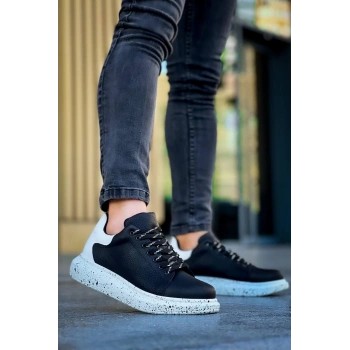 TAVSİYE EDİLEN GÜVENLİ SATICI KB-X500  Kuback Siyah Beyaz Yüksek Taban Bağcıklı Günlük Erkek Ayakkabı