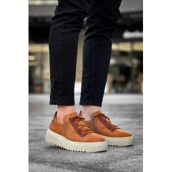 TAVSİYE EDİLEN GÜVENLİ SATICI KB-X502  Kuback Taba Süet Yüksek Bej Taban Bağcık Detaylı Lastikli Günlük Erkek Ayakkabı