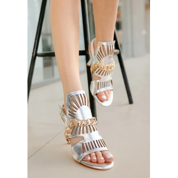 TAVSİYE EDİLEN GÜVENLİ SATICI Lidya Gümüş Cilt Topuklu Ayakkabı