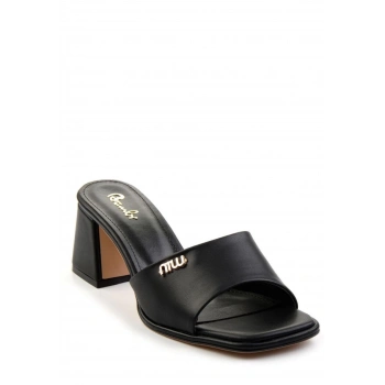 TAVSİYE EDİLEN GÜVENLİ SATICI Miyon Siyah Cilt Topuklu Terlik