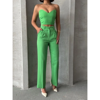 TAVSİYE EDİLEN GÜVENLİ SATICI Palazzo pantolonlu alt üst takım yeşil