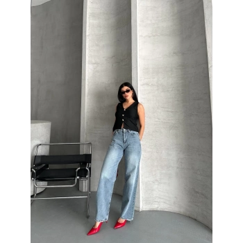 TAVSİYE EDİLEN GÜVENLİ SATICI Palazzo straight kar yıkama jeans pantolon mavi d2008