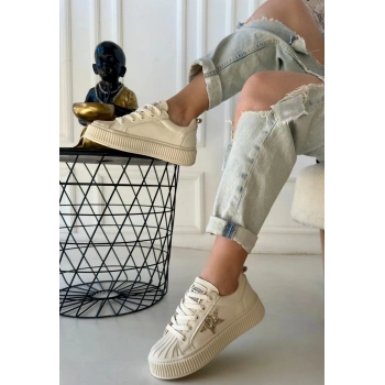 TAVSİYE EDİLEN GÜVENLİ SATICI Piata Bej Cilt Bej Tabanlı Bağcıklı Spor Ayakkabı