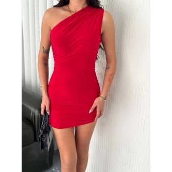 TAVSİYE EDİLEN GÜVENLİ SATICI Tek omuz mini elbise 3916