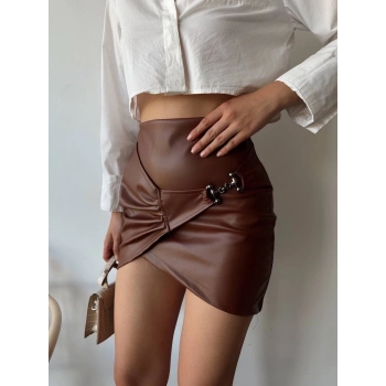 TAVSİYE EDİLEN GÜVENLİ SATICI Tokalı deri etek kahve s240097