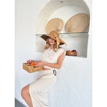 TAVSİYE EDİLEN GÜVENLİ SATICI Uzun etekli bluz takım keten krem s255852