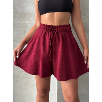 TAVSİYE EDİLEN GÜVENLİ SATICI Volanlı keten şort bordo s255058