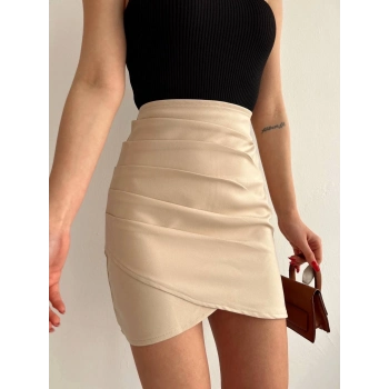 TAVSİYE EDİLEN GÜVENLİ SATICI Yandan drapeli asimetrik etek bej s24771