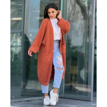 TAVSİYE EDİLEN GÜVENLİ SATICI Yarasa kol uzun triko hırka kremit