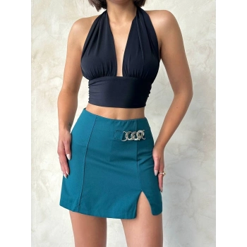 TAVSİYE EDİLEN GÜVENLİ SATICI Zincirli şort etek petrol yeşili s24676