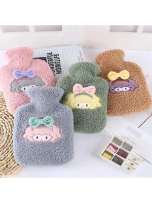 ®   1 Litre Polar Peluş Örgülü,Kurdeleli Saçlı Kız Model Sıcak Su Torbası