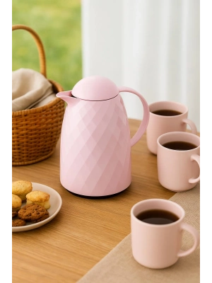 1 Lt Akrilik Soft Pembe Çay Termosu 12 Saat Sıcak 24 Saat Soğuk