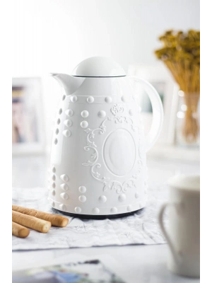 1 LT Isı Yalıtımlı Çay Ve Soğuk Su Termosu Beyaz (12 Saat Sıcak Tutar& İçi Camdır)