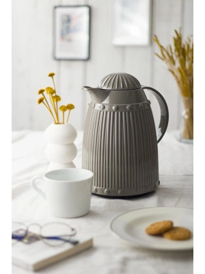 1 LT Isı Yalıtımlı Çay Ve Soğuk Su Termosu Gri (12 Saat Sıcak Tutar& İçi Camdır)