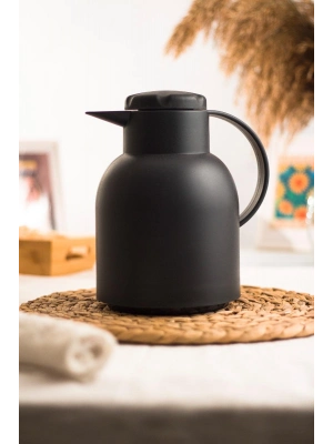 1 LT Isı Yalıtımlı Çay Ve Soğuk Su Termosu Siyah (12 Saat Sıcak Tutar& İçi Camdır)