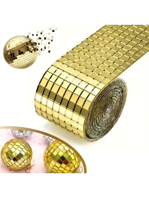 ® 1 Metre Uzunluğunda Gold Renk Aynalı Mozaik Taşlı Dekor Bandı 4 cm x 1 mt