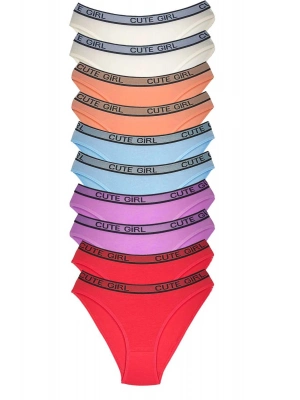 10 Adet Beli Yazılı Pamuklu Kalın Lastik Kadın Slip Külot