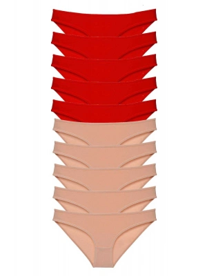 10 adet Eko Set Likralı Kadın Slip Külot Kırmızı Ten