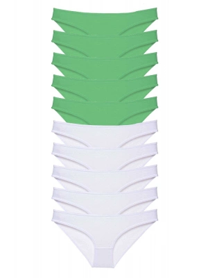 10 adet Eko Set Likralı Kadın Slip Külot Yeşil Beyaz