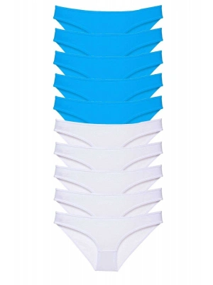 10 adet Süper Eko Set Likralı Kadın Slip Beyaz Mavi