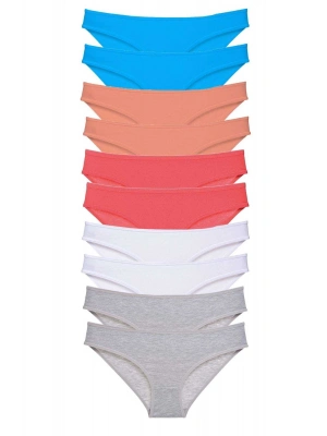 10 adet Süper Eko Set Likralı Kadın Slip Gri Beyaz Pudra Fuşya Mavi