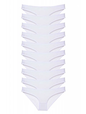 10 adet Süper Eko Set Likralı Kadın Slip Külot Beyaz
