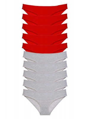 10 adet Süper Eko Set Likralı Kadın Slip Külot Kırmızı Gri