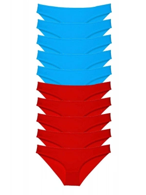 10 adet Süper Eko Set Likralı Kadın Slip Külot Kırmızı Mavi